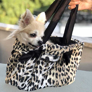 Chihuahua handbag purse in Animalier style and black satin.  The bag is padded at the bottom and has an external zip. Handmade in Italy in organic cotton.